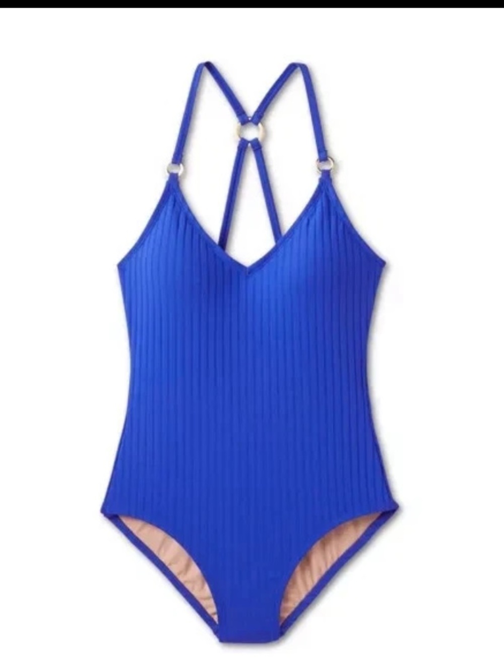 Kona sol Wide Ribbed Ring Medium Coverage One Piece Swimsuit -  Blue large NWT